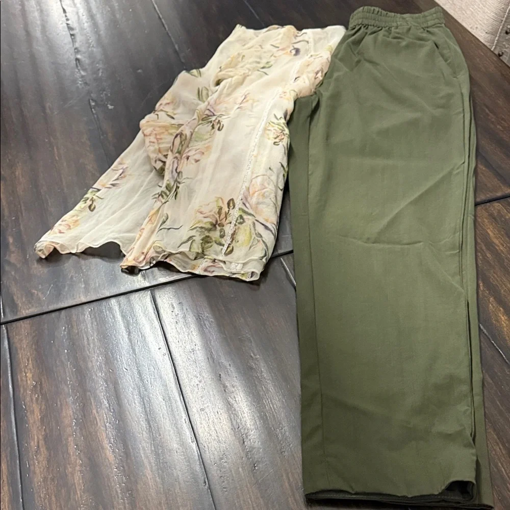 Haute Hippie Olive cream blouse with olive green pants